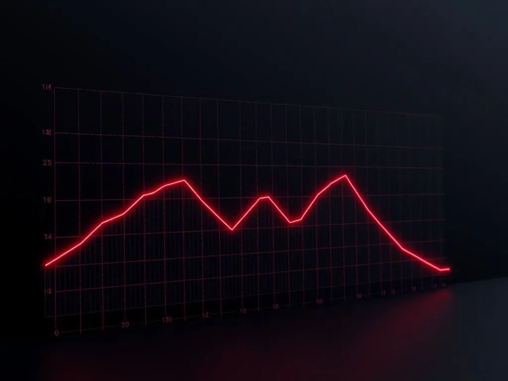 A technical 3D wireframe visualization of a declining graph