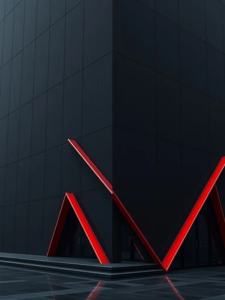 A high-contrast architectural photo of a dark graphite build