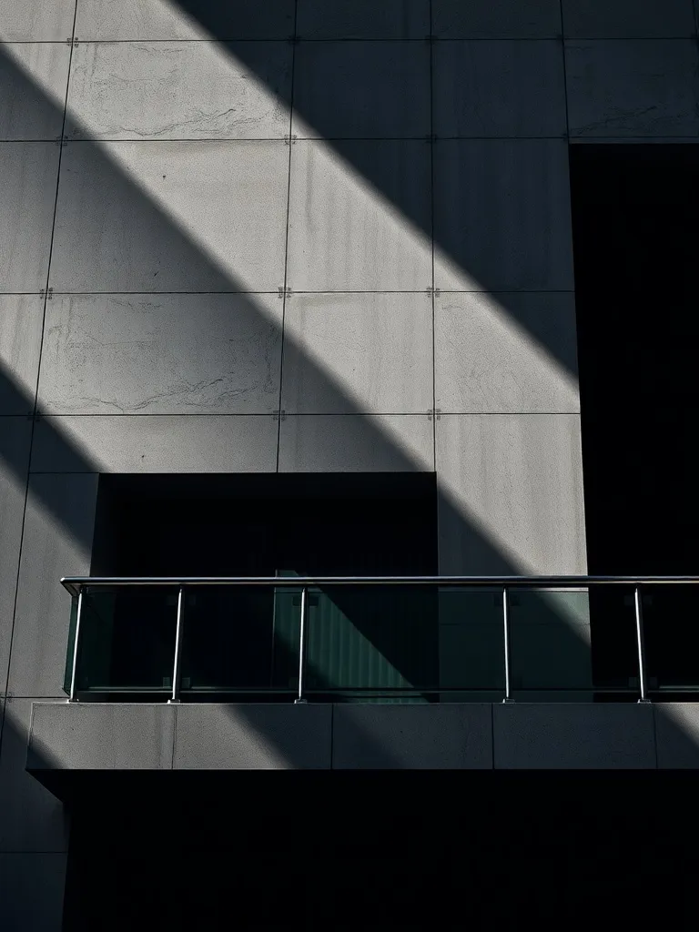 A high-contrast architectural detail of a modern concrete bu